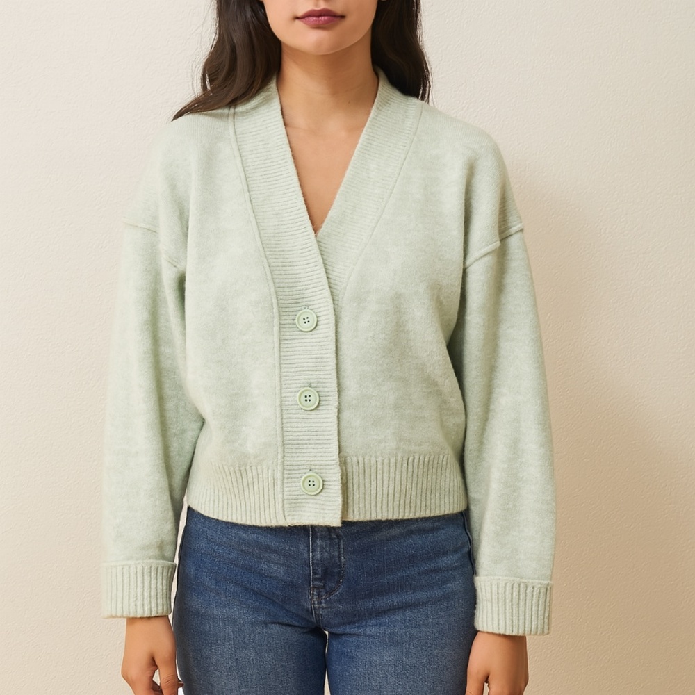 American Eagle Soft Knit Button-Front Cardigan Sage Green- XS